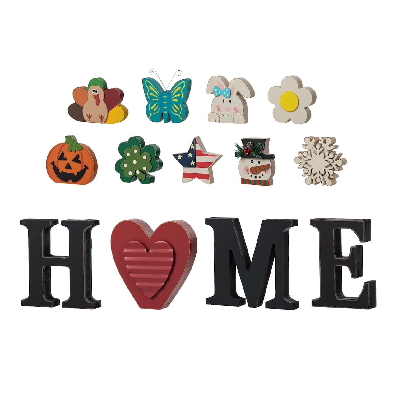 Glitzhome® Wooden Interchangeable HOME Tabletop Décor Set